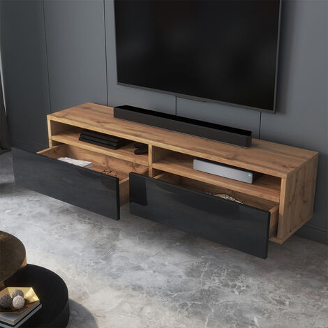 Selsey REDNAW - Mobile TV / Mobile soggiorno - design moderno - rovere wotan  / nero lucido - 140 cm