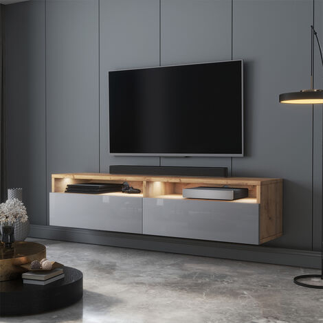 Selsey REDNAW - Mobile TV / Mobile soggiorno - design moderno - rovere wotan  / grigio lucido con illuminazione a LED 