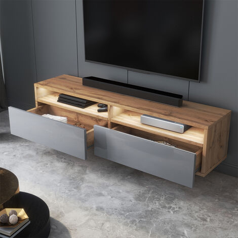 Selsey REDNAW - Mobile TV / Mobile soggiorno - design moderno - rovere wotan  / grigio lucido con illuminazione a LED 