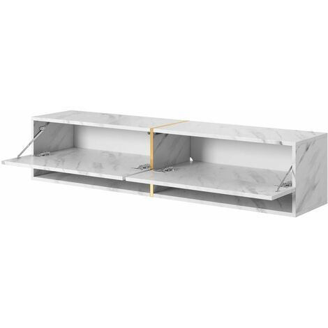 Selsey MIRRGO - Mobile TV - 140 cm - pannelo laminato - colore: marmo bianco + striscia dorata