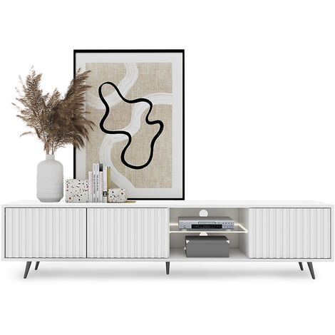 Selsey BELLO - Mobile TV - 175 cm - bianco con le asse e i piedini neri - con illuminazione a LED