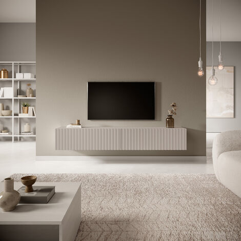 Selsey Telire - Mobile TV - 175 cm - sospeso - con frontali a doghe - taupe (grigio-beige)