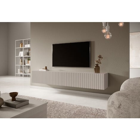 Selsey Telire - Mobile TV - 175 cm - sospeso - con frontali a doghe - taupe (grigio-beige)