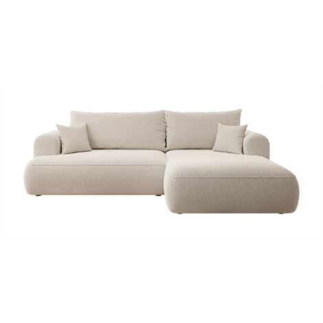 Selsey - Eckschlafsofa Ovo in L-Form, beige, mit Bouclé-Behälter rechts