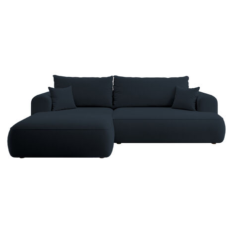 Selsey - Eckschlafsofa Ovo in L-Form aus marineblauem Velours mit einem Behälter aus pflegeleichtem Stoff, linke Seite (1/5)