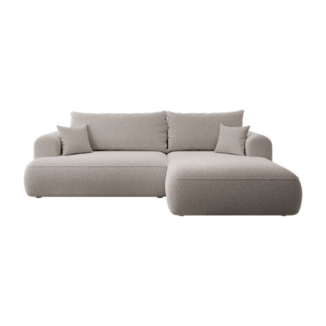 Selsey - Eckschlafsofa Ovo L-förmiges Dunkelbeige mit Bouclé-Behälter rechts