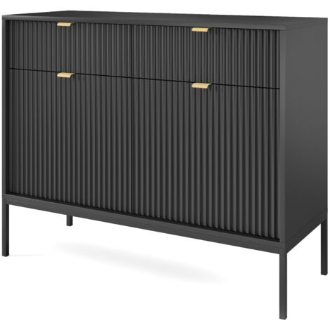 Selsey Vellore Sideboard Kommode 2-türig mit 2 Schubladen, Schwarz mit geriffelten Fronten, 104 cm (1/4)