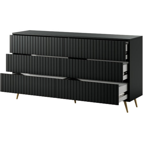 Selsey BELLO - Kommode Doppelkommode mit 6 Schubladen Schwarz mit ...