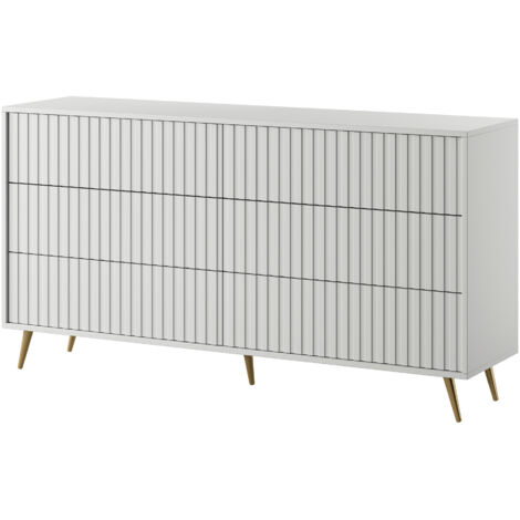 Selsey BELLO - Kommode Doppelkommode mit 6 Schubladen Weiß mit goldenen ...