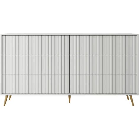 Selsey BELLO - Kommode Doppelkommode mit 6 Schubladen Weiß mit goldenen ...