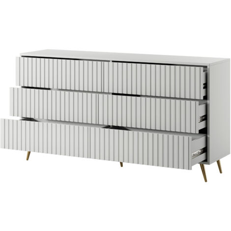 Selsey BELLO - Kommode Doppelkommode mit 6 Schubladen Weiß mit goldenen ...