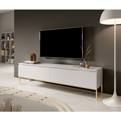 Selsey MIRRGO - Meuble TV 200 cm Blanc avec Insert Bleu Marine