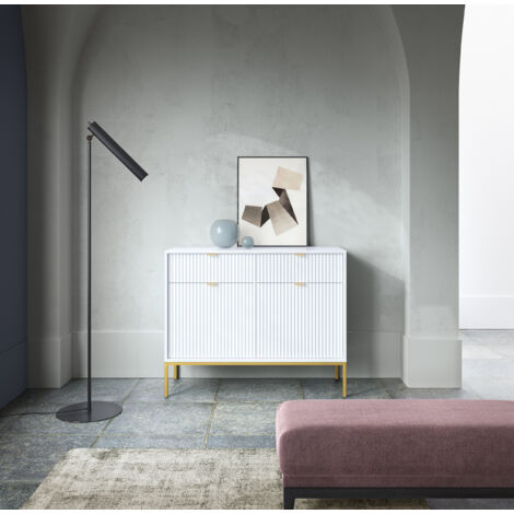 Selsey Veldio - Sideboard 2-türig mit 2 Schubladen, Graubeige Taupe mit goldenem Metallgestell, 100 cm breit