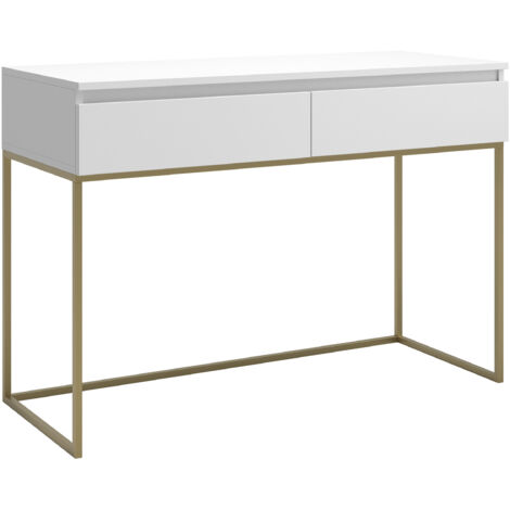 Selsey Bemmi - Schminktisch mit 2 Schubladen, goldenen Beinen, Weiß, 120 cm