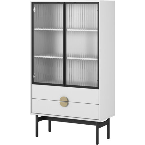 Selsey Stoon - Vitrine mit 2 Regalböden und 2 Schubladen, weiß, 150 cm