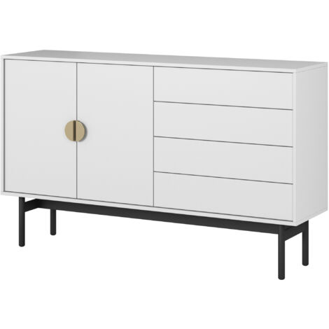 Selsey Stoon - Sideboard mit 4 Schubladen, Weiß mit schwarzem Metallgestell, 154 cm