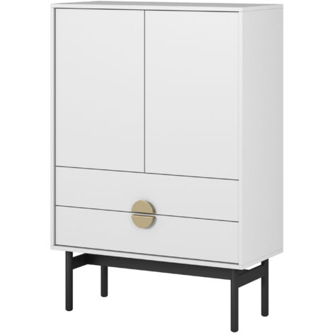 Selsey Stoon - Highboard mit 2 Schubladen, Weiß mit schwarzem Metallgestell, 85 cm