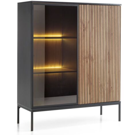 Selsey Tosena - Vitrine 2-türig mit LED - Schwarz / Wotan Eiche