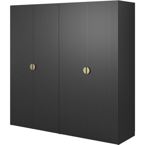 Selsey Moonir - Kleiderschrank 4-türig mit 2 Kleiderstangen und Regalen, 200 cm, schwarz