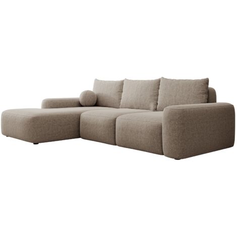 Selsey Carnos - Ecksofa mit Schlaffunktion, Ballkissen, Chenillebezug, Hellbraun, linksseitig