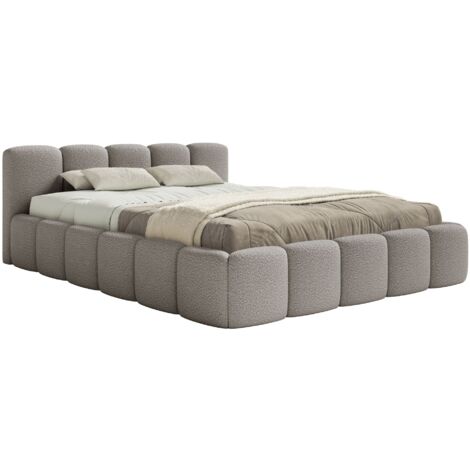 Selsey Cloudy Low - Polsterbett 200x200 mit Bettkasten und Metallrahmen-Lattenrost, grau Bouclé