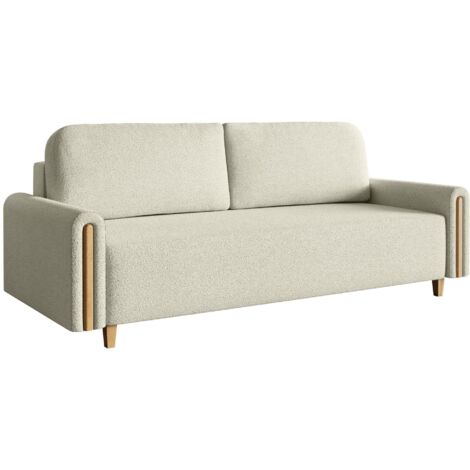 Selsey Majla - 3-Sitzer Schlafsofa, mit Bouclé-Stoff und Bettkasten, Creme (1/5)