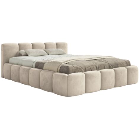 Selsey Cloudy Low - Polsterbett 200x200 cm, wasserabweisender Samt, Hellbeige (1/5)