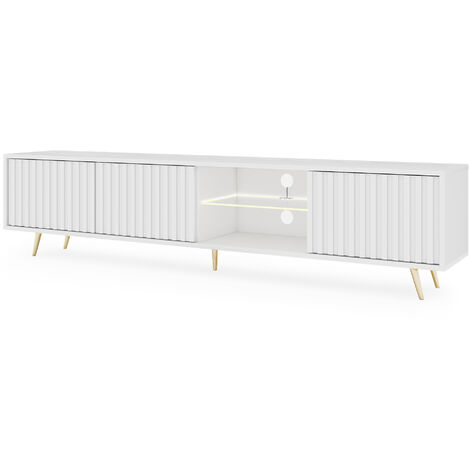 Selsey Bello - TV-Lowboard stehend in Weiß mit LED-Beleuchtung, Lamellenfront, 175 cm