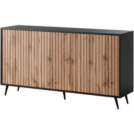 Selsey Bello - Sideboard mit Lamellenfronten - 154 cm - Schwarz / Wotaneiche