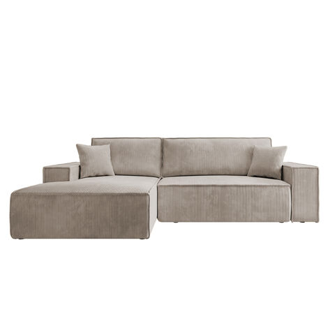 Selsey FARESE Ecksofa mit Schlaffunktion und Bettkasten, Ottomane links, Cordbezug in Beige