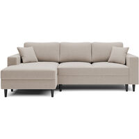 Selsey - Nalika L-förmiges Eckschlafsofa mit Stauraum, beige, hydrophober Velours, linksseitig