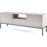 Selsey VELLORE - TV-Element Fernsehschrank - Grau mit geriffelten Fronten und schwarzen Metallbeinen, 154 cm