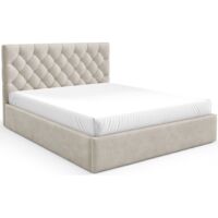 Selsey Aurevia - Polsterbett 140x200 mit Bettkasten und Samtbezug, hellbeige