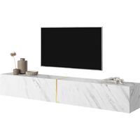 Selsey Bisira TV-Schrank Weiß in Marmor-Optik mit goldfarbenem Einsatz, 200 cm