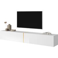 Selsey - BISIRA - TV-Lowboard TV-Möbel hängend - 200 cm (Weiß mit goldenem Einsatz)