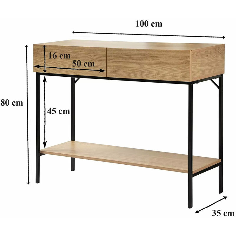 Consolle ingresso 2 cassetti in stile industriale - 100x35 H81