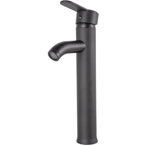 Messing/Zink-Waschtischarmatur, schwarz, Warm-Kaltwasser, Schläuche, hoher Auslauf, Einhebel [QLI-FA-4214] (1/5)