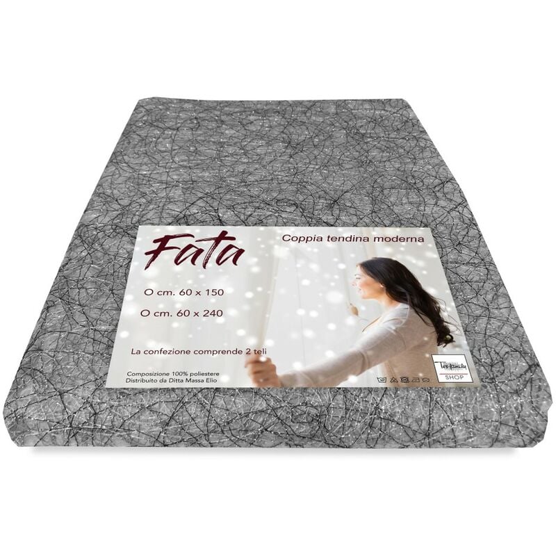 COPPIA TENDINA VETRO FATA GRIGIO ARGENTO ORGANZA MILLE FILI COPPIA (2 TELI)  CM. 60X150