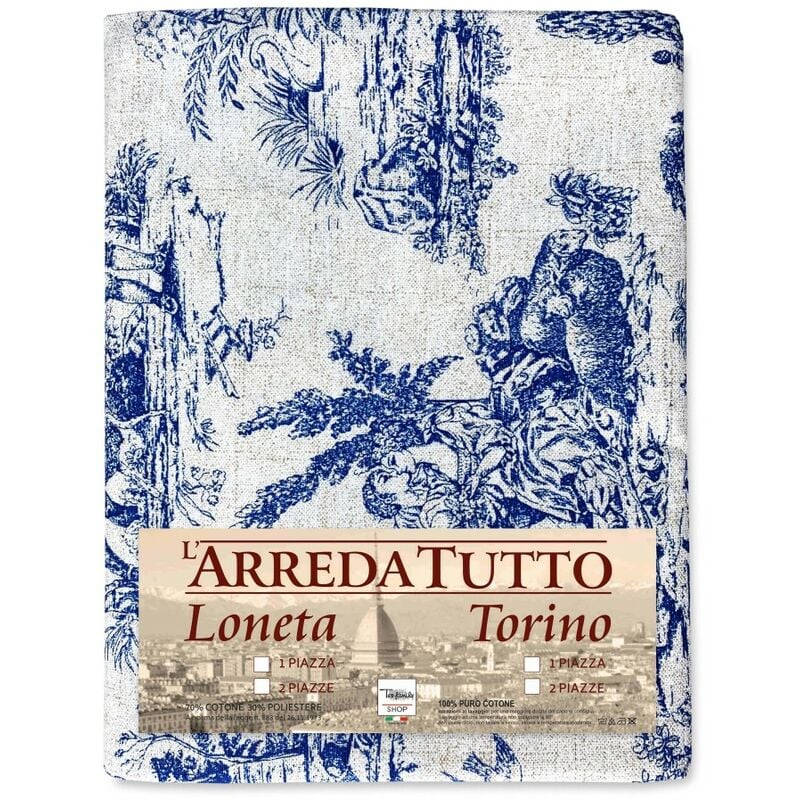 TELO ARREDO copritutto GRAN FOULARD COPRILETTO copridivano TESSUTO LONETA  Toiles de Jouy blu 1 PIAZZA