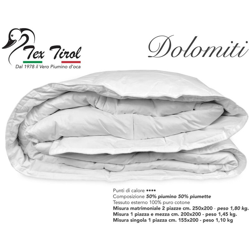 PIUMINO OCA TEX TIROL © DOLOMITI 50% PIUMINO OCA / 50% PIUMA OCA SINGOLO 1  PIAZZA CM. 155X200