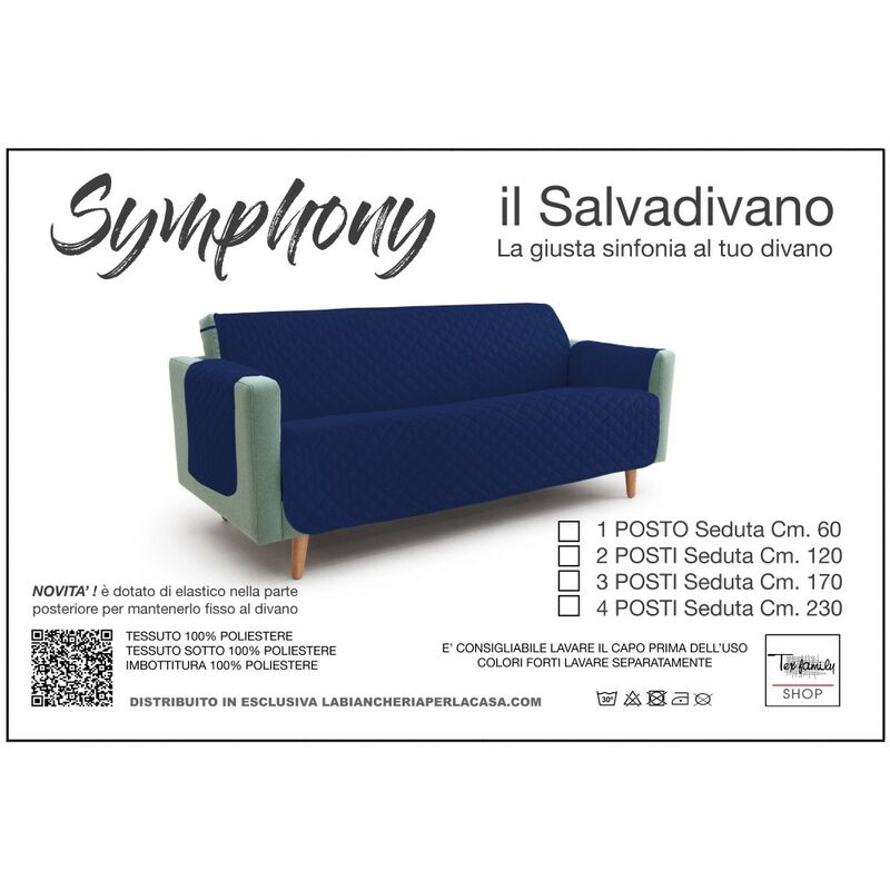 NUOVO COPRIDIVANO BL SALVADIVANO SYMPHONY TRAPUNTATO BLU 1 POSTO seduta cm.  60