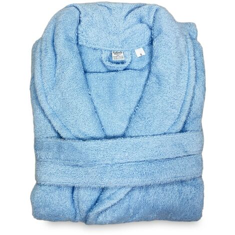 ACCAPPATOIO in Spugna a SCIALLE Senza Cappuccio AZZURRO in Puro Cotone Made in Italy XXL