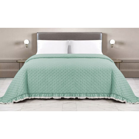 Chickwin Copriletto Trapuntato Estivo, Design Balze Tinta Unita Copriletti Trapuntati Copriletti Traspirante Microfibra Confortevole per Letto Singolo Matrimoniale King (150x200cm,Verde