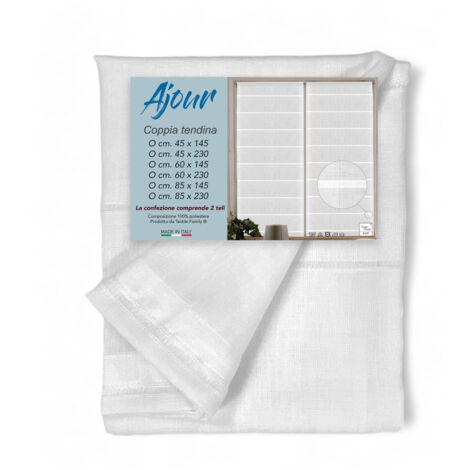 COPPIA tendina VETRO MODERNA larga 45 o 60 o 85 Ajour Bianco COPPIA (2 TELI) CM. 85X145