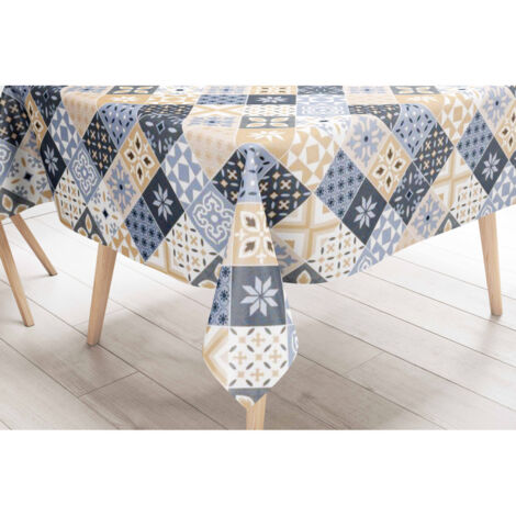 TOVAGLIA LIMA © in TELA CERATA plastificata LAVABILE idrorepellente in PVC MAIOLICHE Azzurre Made in Italy Cm. 140x240 x12 persone