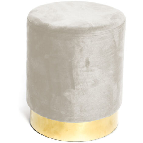Pouf A Cilindro In Velluto Beige Con Piedini Antigraffio, Perfetto Per Soggiorno, Camera E Ingresso – 28x30x36 Cm