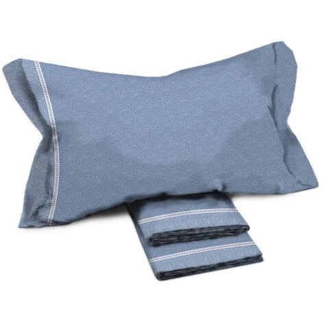 Lenzuola Matrimoniali Cotone Completo MAXI Tex Family - Design Moderno 'Time' Colore Azzurro