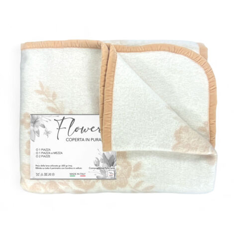 Coperta Flower in 100% Pura Lana Morbida e Calda con Bordino in Velluto - Comfort ed Eleganza, Design Classico - Made in Italy 1 PIAZZA E MEZZA