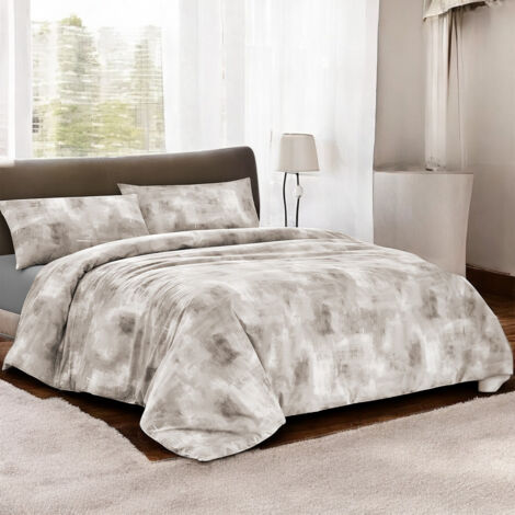Copripiumino in Cotone Tempo di Dormire Beige, Made in Italy, Design Astratto, Patella Antiscivolo, Lavabile in Lavatrice Cm. 250x200