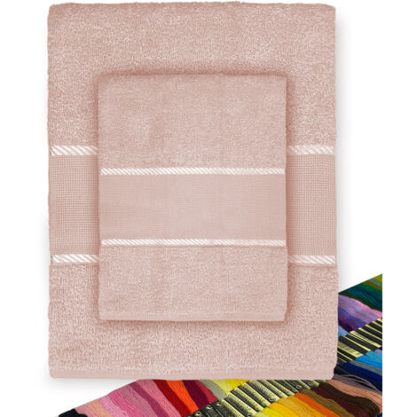 Set Asciugamani Spugna Tela Aida da ricamare Punto Croce 1+1 Viso E OSPITE con Filato in Omaggio Rosa Cipria